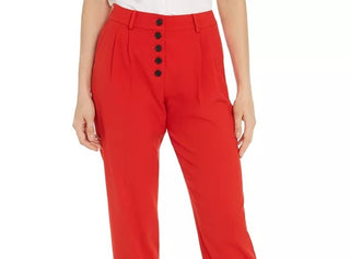 Bar III Women's Button-Front Pleated Pants Red Size 8