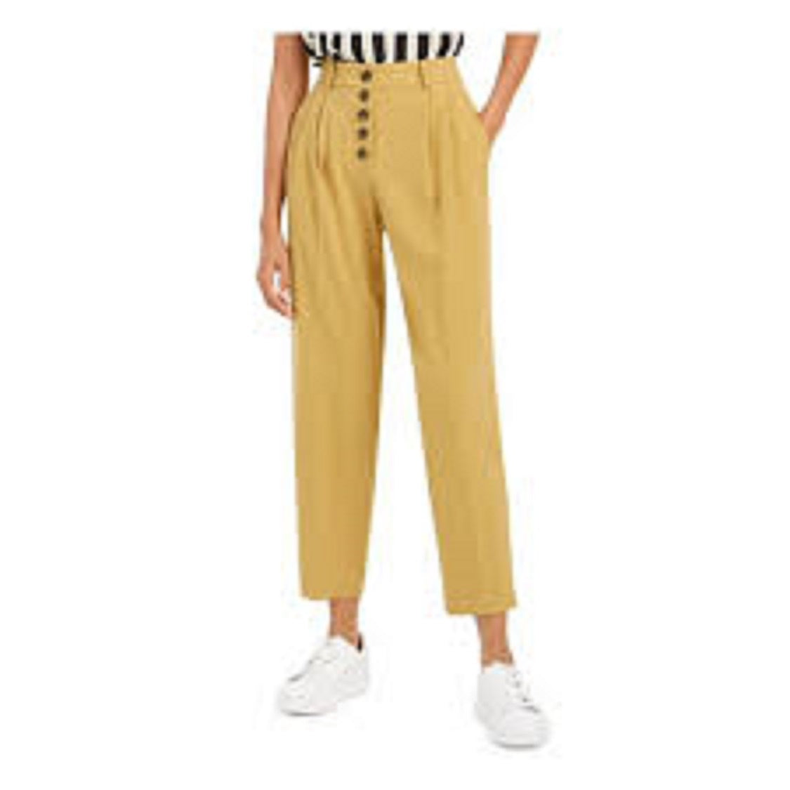 Bar III Women's Button Front Pleated Pants Yellow Size 6