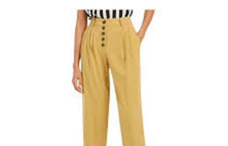 Bar III Women's Button Front Pleated Pants Yellow Size 6