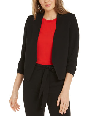 Bar III Women's Ruched-Sleeve Blazer Black Size Large