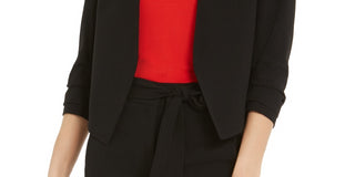 Bar III Women's Ruched-Sleeve Blazer Black Size Large