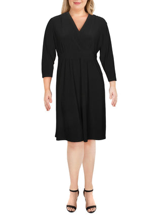 Anne Klein Women's V-Neck Office Fit & Flare Dress Black Size X-Large