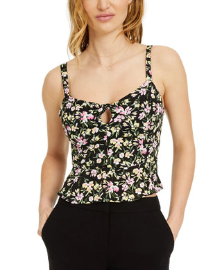 Bar III Women's Floral-Print Peplum Camisole Top Black Size Small