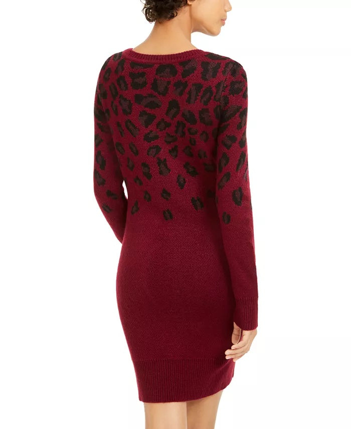 BCX Juniors' Cheetah-Print Sweater Dress Red Size Large