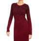 BCX Women's Printed Long Sleeve Jewel Neck Short Sheath Dress Red Size X-Large
