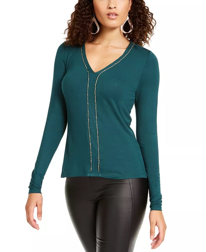 Thalia Sodi Women's Chain Trim Top Green Size Large