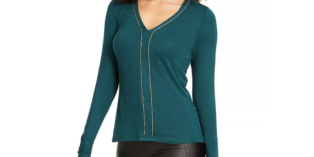 Thalia Sodi Women's Chain Trim Top Green Size Large