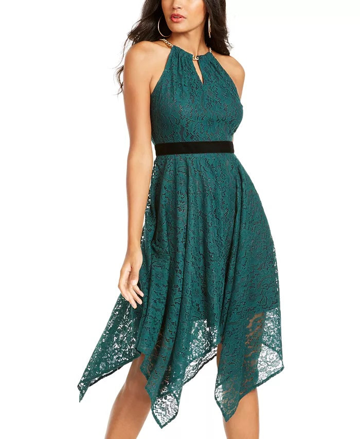 Thalia Sodi Women's Chain Neck Lace Dress Green Size X-Large