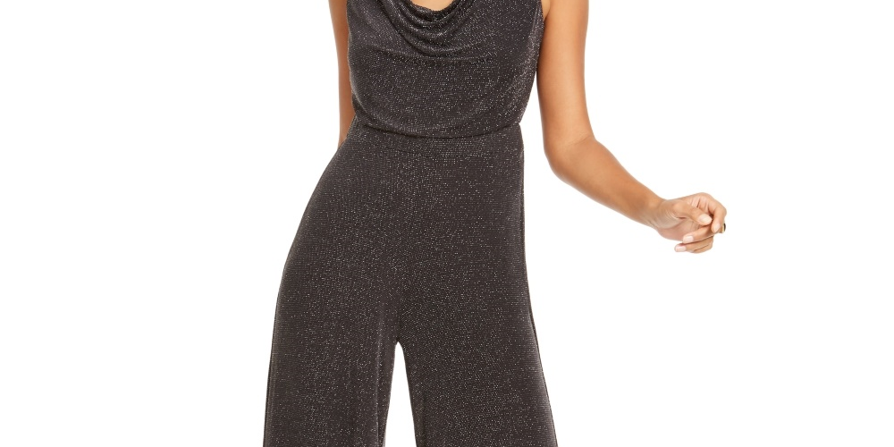 Thalia Sodi Women's Metallic Cowlneck Jumpsuit  Silver Size Small
