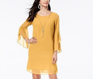 Thalia Sodi Women's Flared-Sleeve Necklace Dress Dark Yellow Size Large