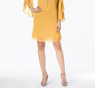 Thalia Sodi Women's Flared-Sleeve Necklace Dress Dark Yellow Size Large