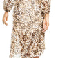 Thalia Sodi Women's Animal Print Peasant Dress Brown Size Medium