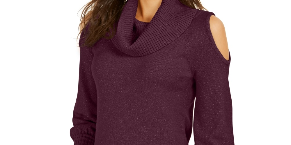 Thalia Sodi Women's Cold Shoulder Cowl Neck Sweater Purple Size Medium