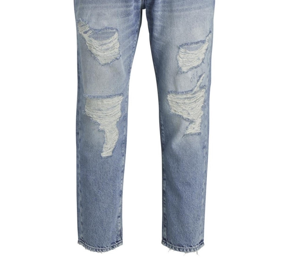 Jack And Jones Men's Tapered Fit Destroyed Style Fred Jeans Blue Size 34X32