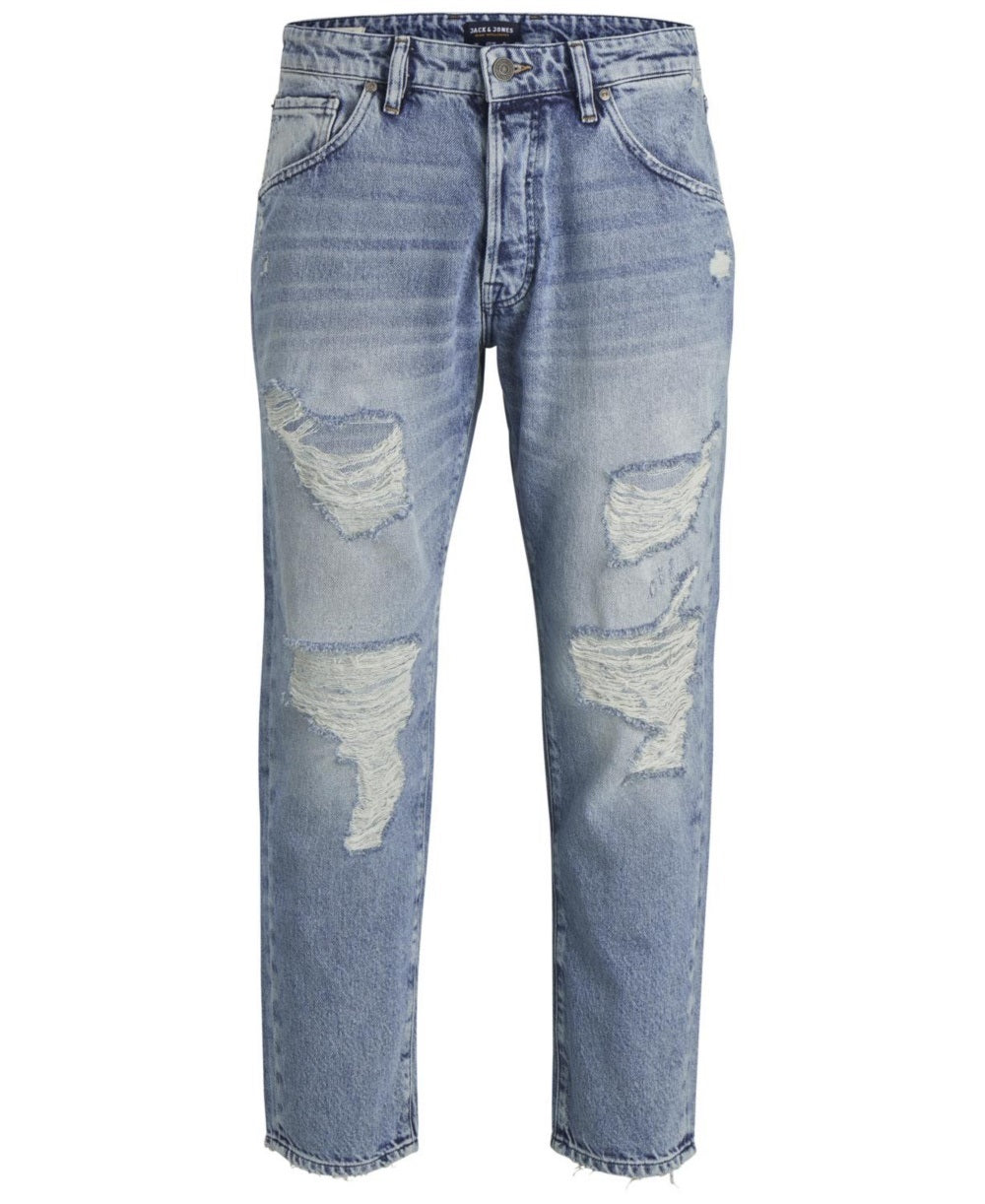 Jack And Jones Men's Tapered Fit Destroyed Style Fred Jeans Blue Size 36X32