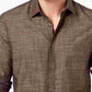 Alfani Men's Blue Short Sleeve Classic Fit Button Down Casual Shirt Brown Size Medium