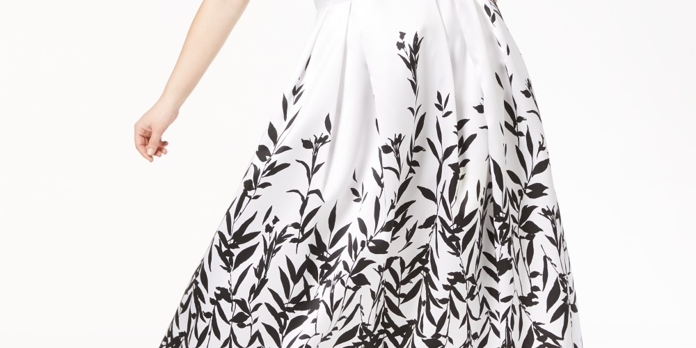 Morgan & Company Women's Trendy Plus Printed A Line Gown Black Size 24W