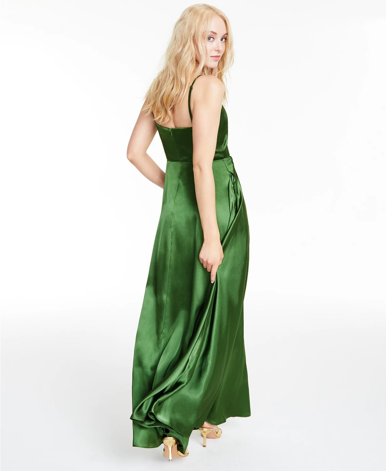 Morgan & Co Women's Pleated Surplice Satin Gown Green Size 11