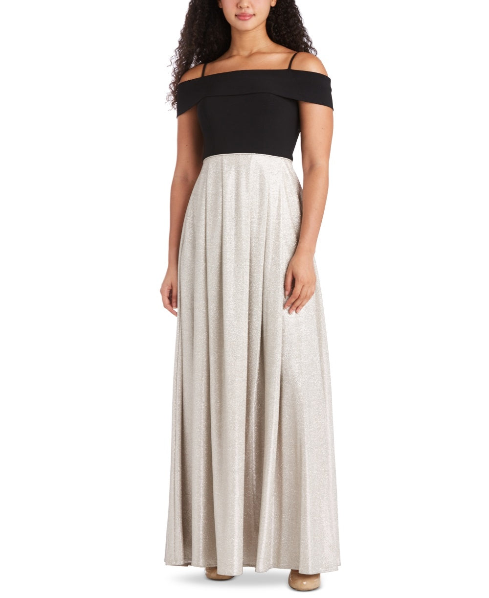 Morgan & Company Juniors' Off-The-Shoulder Fit & Flare Gown Charcoal Size 7