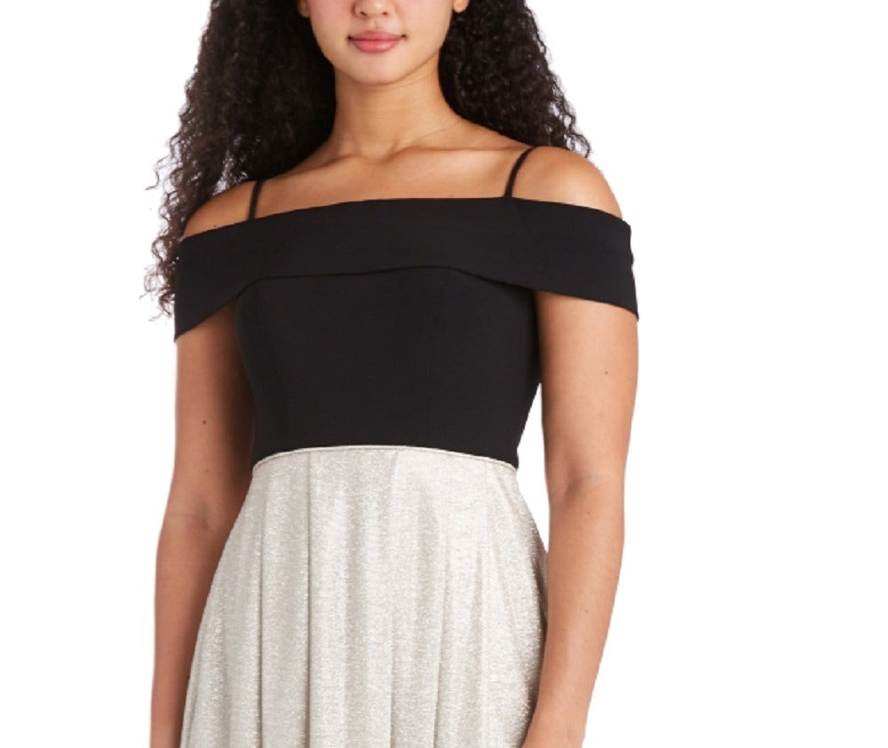 Morgan & Company Juniors' Off-The-Shoulder Fit & Flare Gown Charcoal Size 7