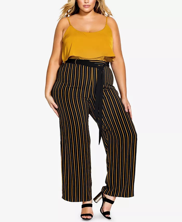 City Chic Women's Trendy Plus Size Striped Palazzo Pants Black Size 18W