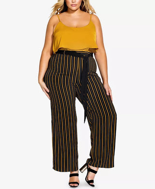 City Chic Women's Trendy Plus Size Striped Palazzo Pants Black Size 18W
