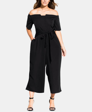 City Chic Women's Trendy Plus Tie Waist Jumpsuit Black Size 22W