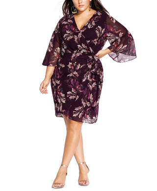 City Chic Women's Plus Floral Faux Wrap Dress Purple Size 14W