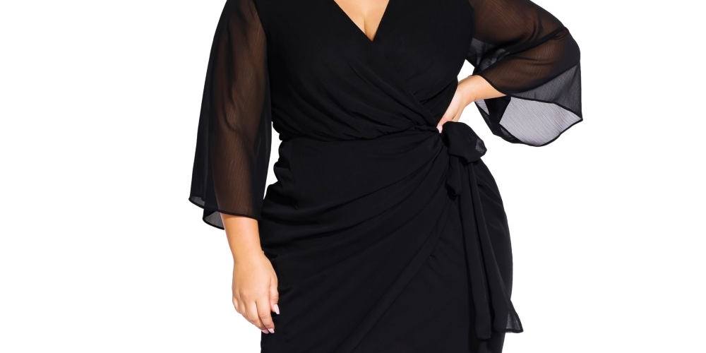 City Chic Women's Chiffon Faux Wrap Dress Black Size X-Small