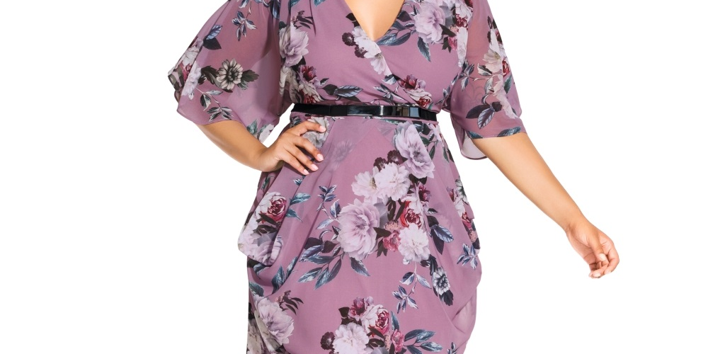 City Chic Women's Rosewood Floral Print Dress Purple Size M/18