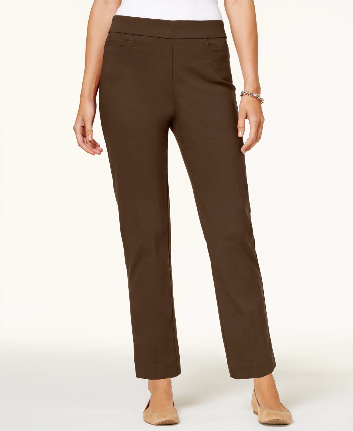 Alfred Women's Dunner Classics Allure Pull-On Slim-Leg Pants Brown Size 14 S