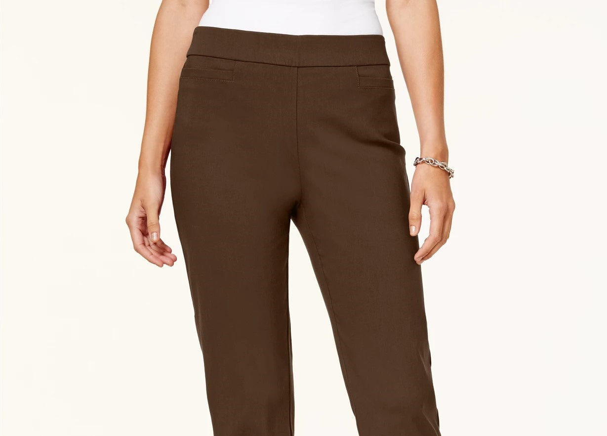 Alfred Women's Dunner Classics Allure Pull-On Slim-Leg Pants Brown Size 14 S