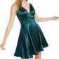 Blondie Nites Women's Spaghetti Strap V Neck Short Fit Flare Party Dress Green Size 9