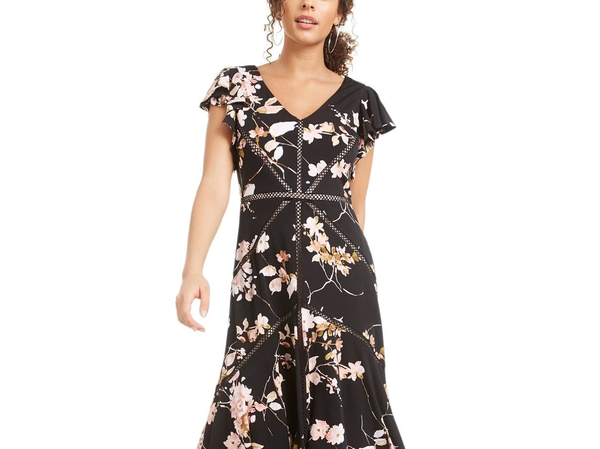 Taylor Women's Crochet-Trim Midi Dress Black Size 14