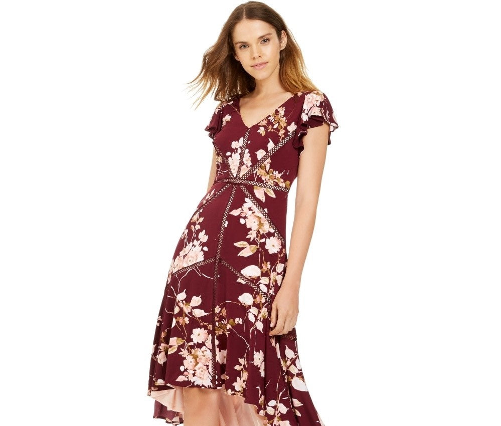 Taylor Women's Crochet-Trim Midi Dress Dark Red Size 6