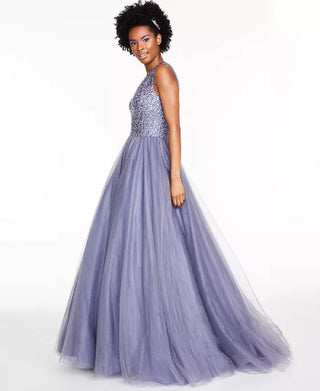 Glamour By Terani Juniors' Beaded Tulle Gown Purple Size 12