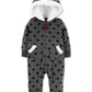 Carter's Baby Girls Hooded Faux-Fur-Trim Fleece Coverall Gray Size 24M