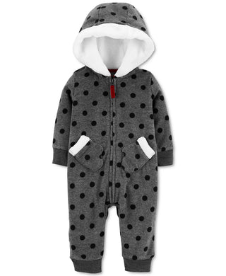 Carter's Baby Girls Hooded Faux-Fur-Trim Fleece Coverall Gray Size 24M