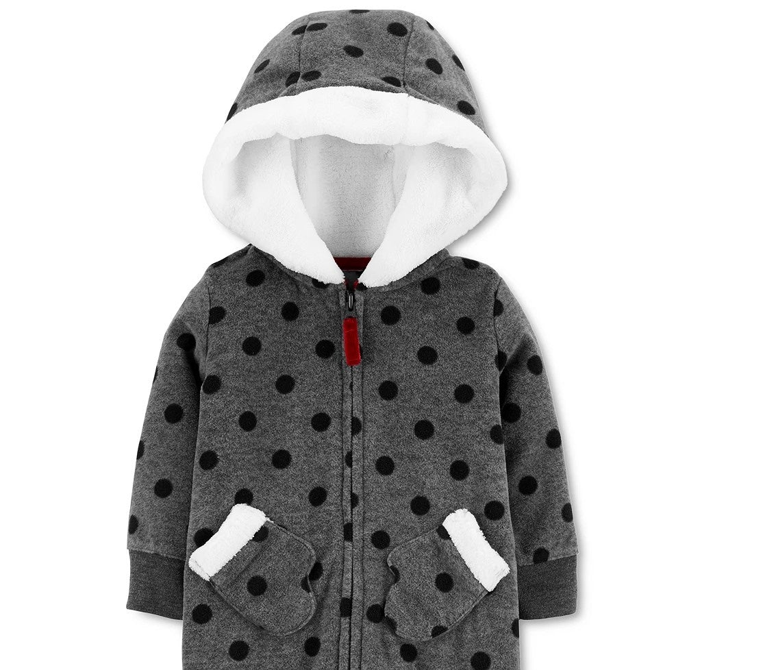 Carter's Baby Girls Hooded Faux-Fur-Trim Fleece Coverall Gray Size 24M