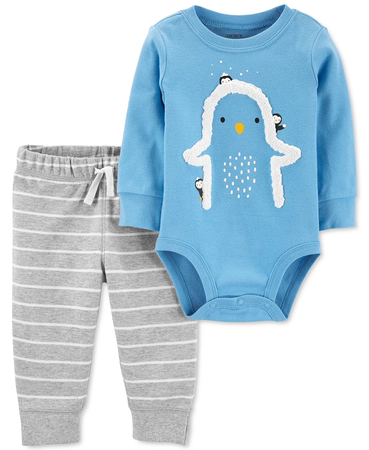 Carter's Baby Boys 2-Pc. Fleece Penguin Bodysuit & Striped Pants Set Blue Size 18M