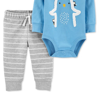 Carter's Baby Boys 2-Pc. Fleece Penguin Bodysuit & Striped Pants Set Blue Size 18M