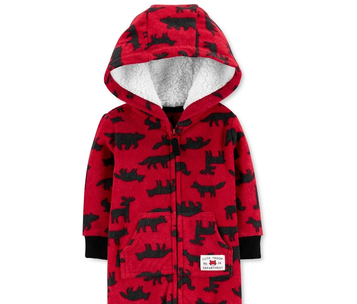 Carter's Baby Boys Hooded Woodland-Print Fleece Jumpsuit Red Size 3M
