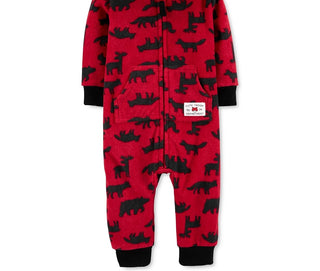 Carter's Baby Boys Hooded Woodland-Print Fleece Jumpsuit Red Size 3M