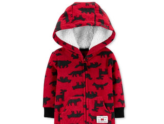 Carter's Baby Boys Hooded Woodland Print Fleece Jumpsuit Red Size New Born