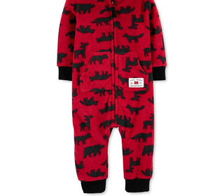 Carter's Baby Boys Hooded Woodland-Print Fleece Jumpsuit Red Size New Born