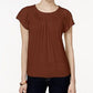 Style & Co Women's Pleated-Neck Flutter-Sleeve Top Brown Size Medium