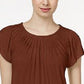 Style & Co Women's Pleated-Neck Flutter-Sleeve Top Brown Size Medium