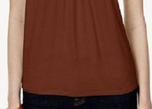 Style & Co Women's Pleated-Neck Flutter-Sleeve Top Brown Size Medium