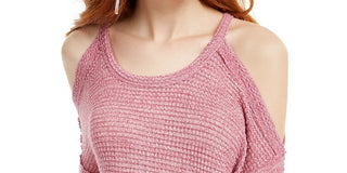 Freshman Juniors' Waffle-Knit Cold-Shoulder Top Red Size Large