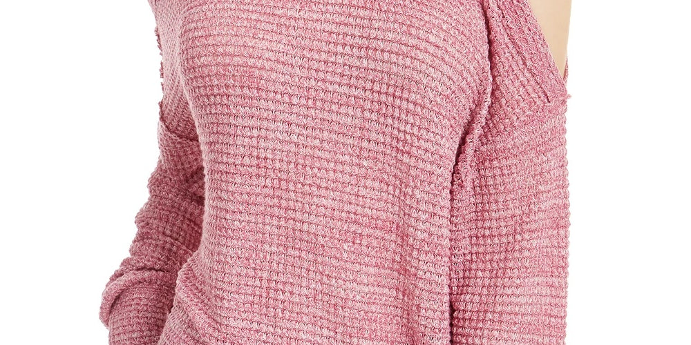 Freshman Juniors' Waffle-Knit Cold-Shoulder Top Red Size Large
